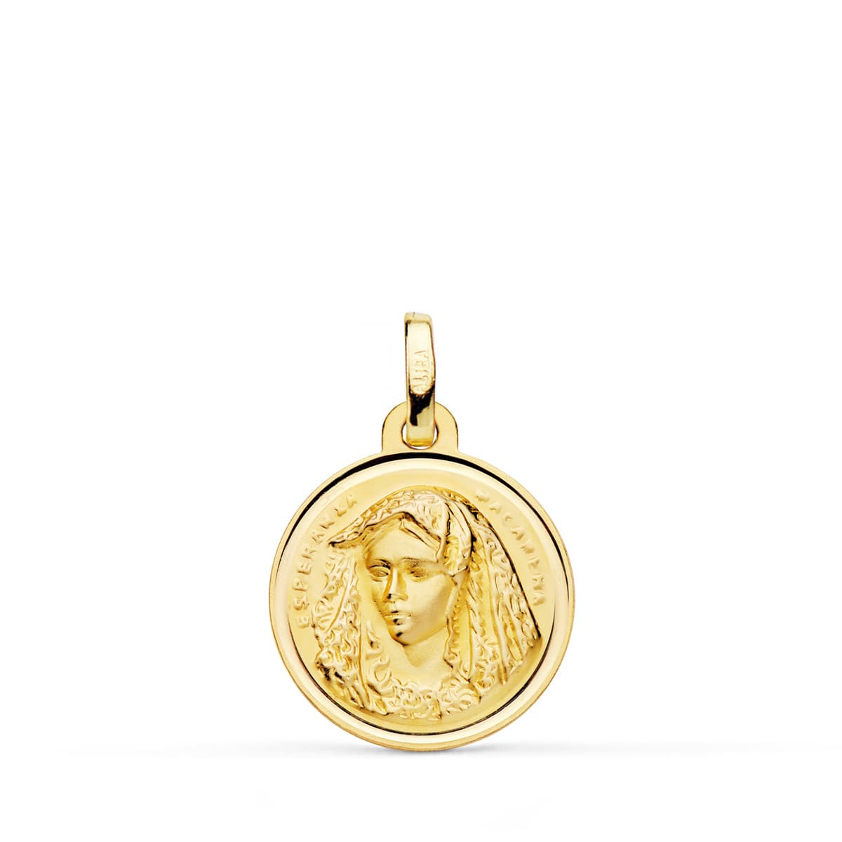 Medalla de la Virgen Macarena en oro 18k bisel 15x16 mm