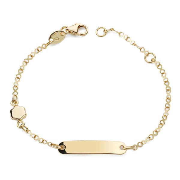 Pulsera esclava de oro 18k para bebé, con motivo de flor, 14cm