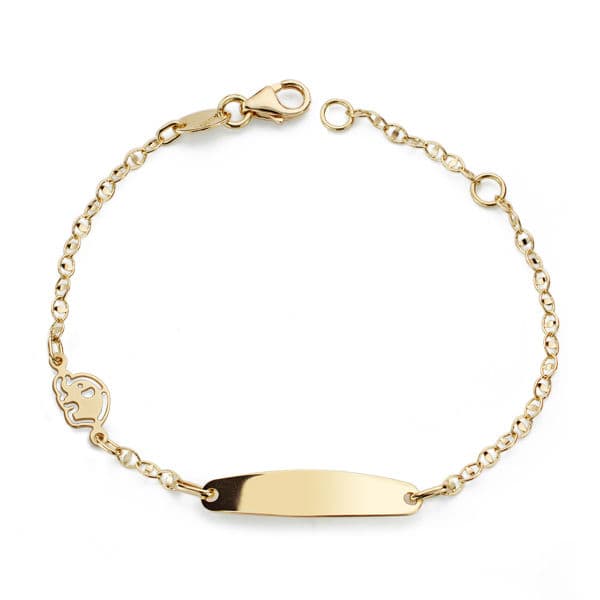 Pulsera esclava de oro 18k para bebé, con un elefantito, 14cm