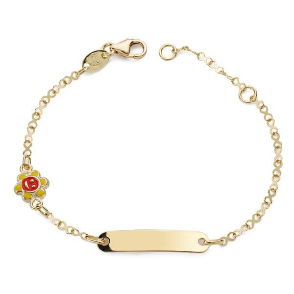 Pulsera esclava de oro 18k para bebé, con un sol de esmalte, 14.5cm