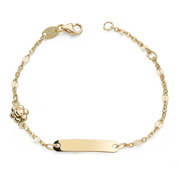 Pulsera esclava de oro 18k para bebé, con motivo de sol, 14cm