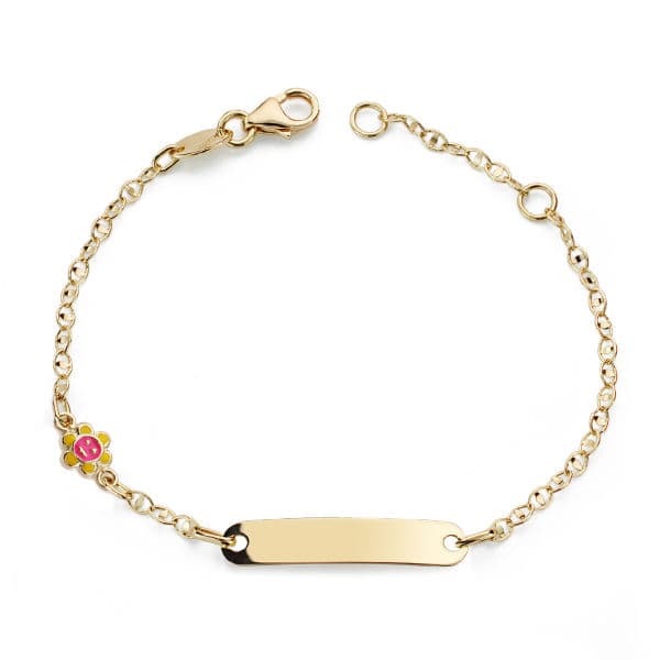 Pulsera esclava de oro 18k para bebé, con un sol de esmalte, 14cm