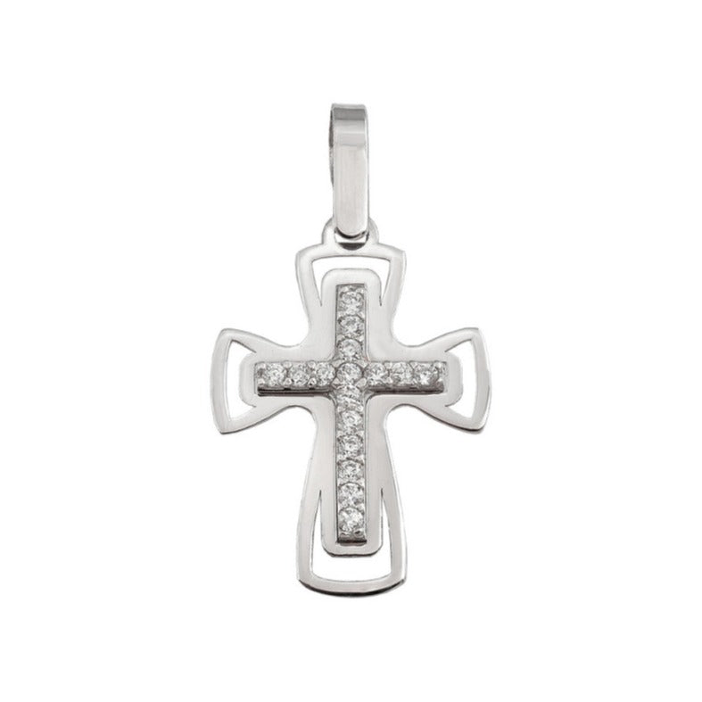Cruz comunión oro blanco 18k circonitas 12x16mm