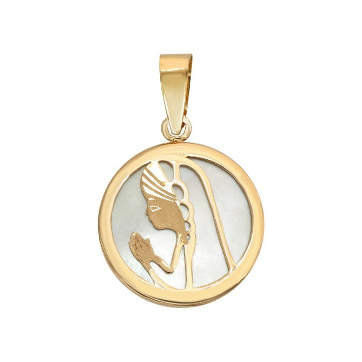 Medalla virgen oro 18k con nácar 13mm