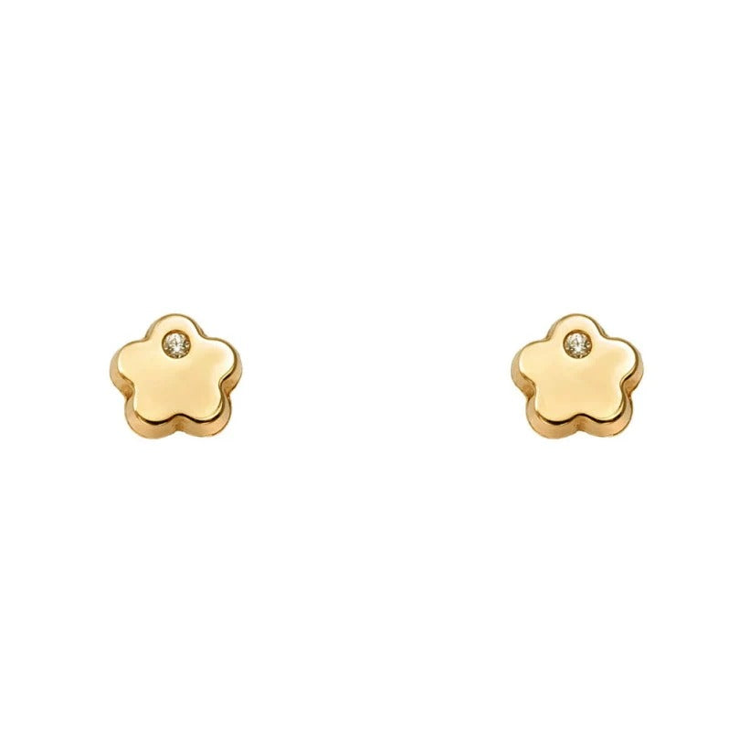 Pendientes bebé oro amarillo 18k flor circonita 5mm