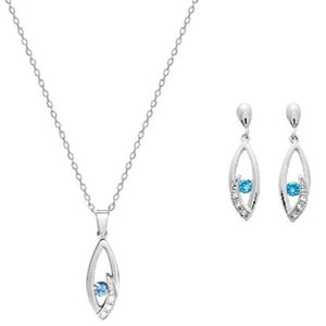 Pendientes y colgante de plata de ley largos con diseño estilizado en forma de gota con circonitas