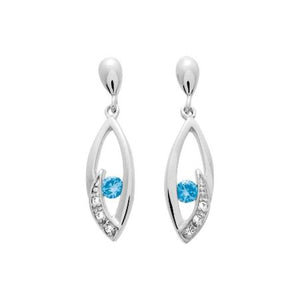 Pendientes de plata de ley largos con diseño estilizado en forma de gota con circonitas