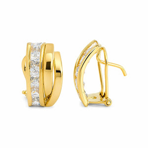 Pendientes oro bicolor 18 quilates bandas circonitas carré omega - vista frontal