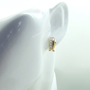 Pendientes oro bicolor 18 quilates bandas circonitas carré omega - vista lateral