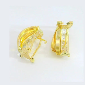 Pendientes oro bicolor 18 quilates bandas circonitas carré omega - detalle del cierre