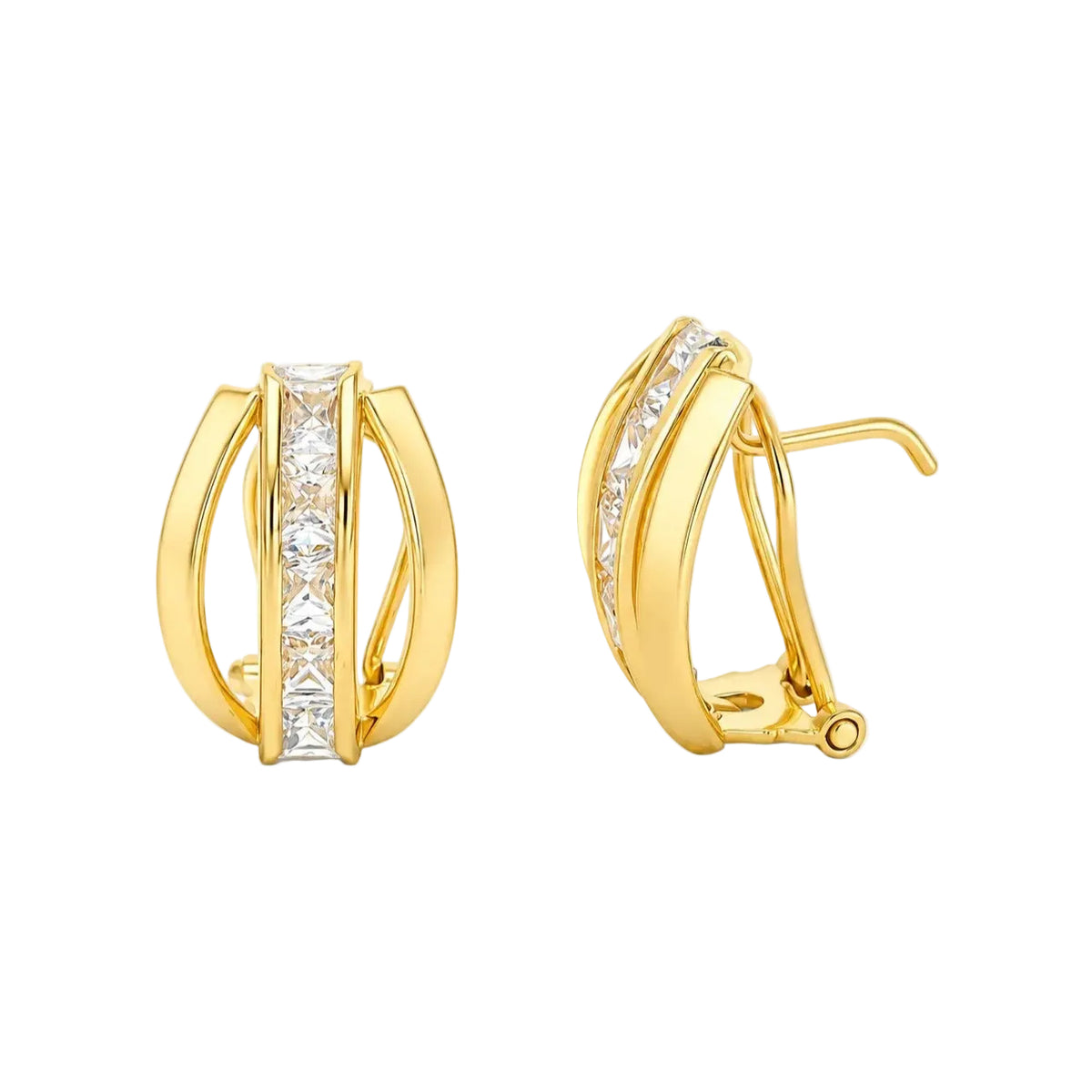Pendientes oro 18 quilates dos bandas carré omega 14x10 mm - vista frontal