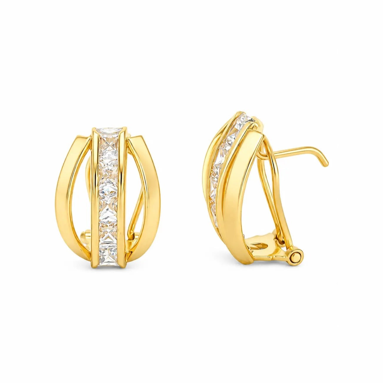 Pendientes oro 18 quilates dos bandas carré omega 14x10 mm - vista frontal