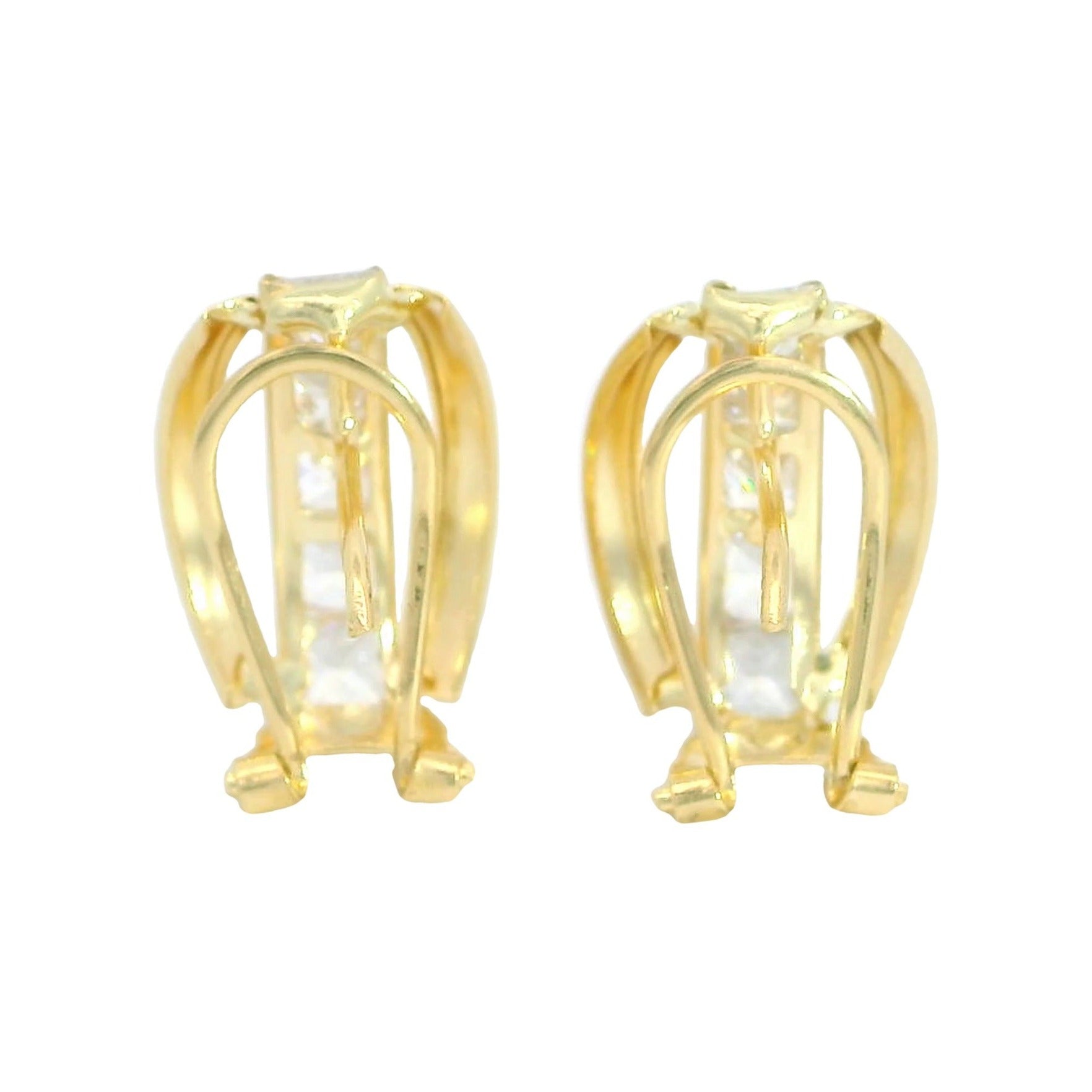Pendientes oro 18 quilates dos bandas carré omega 14x10 mm - detalle del cierre
