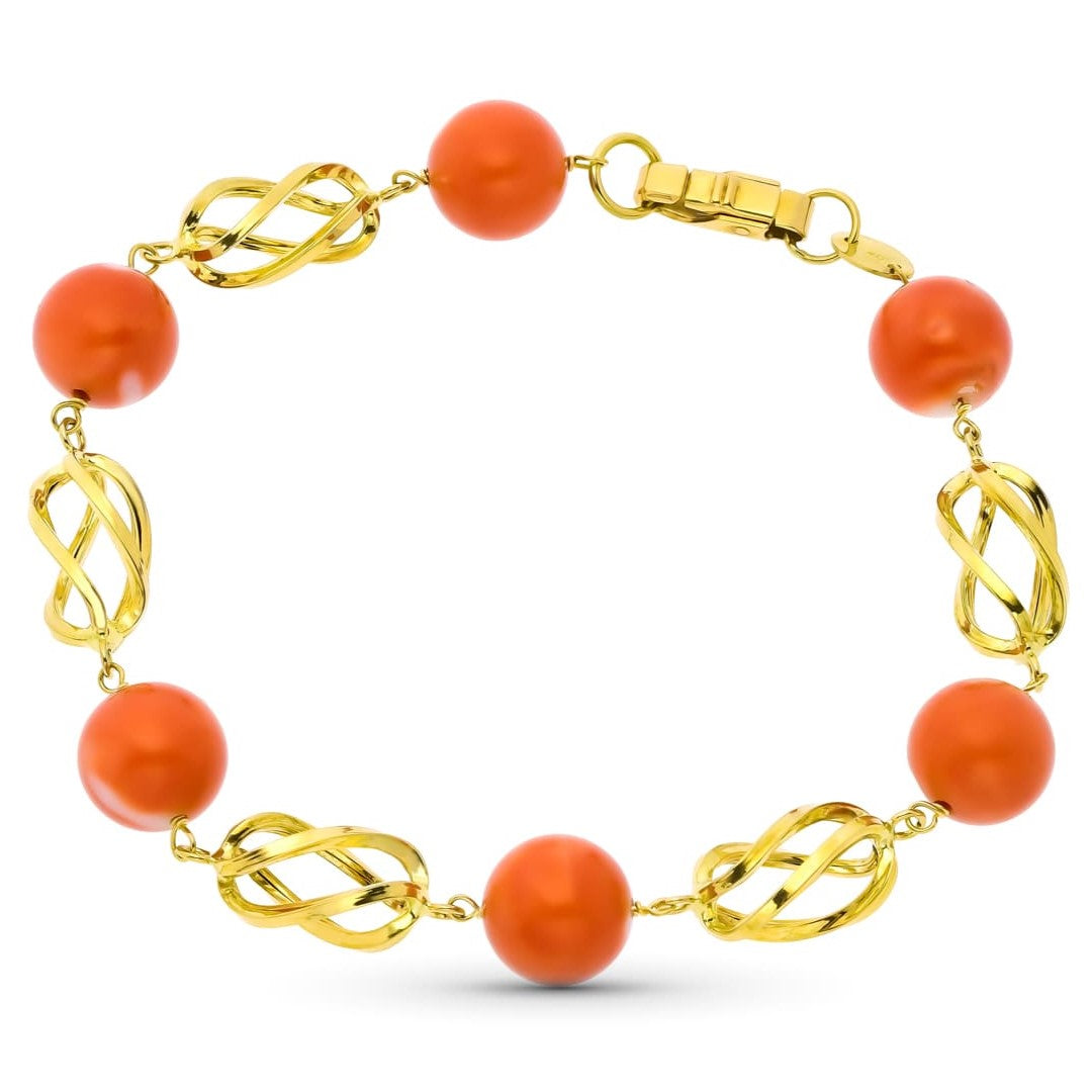 Pulsera de oro de ley 18k para mujer con coral fino japonés tamaño grande