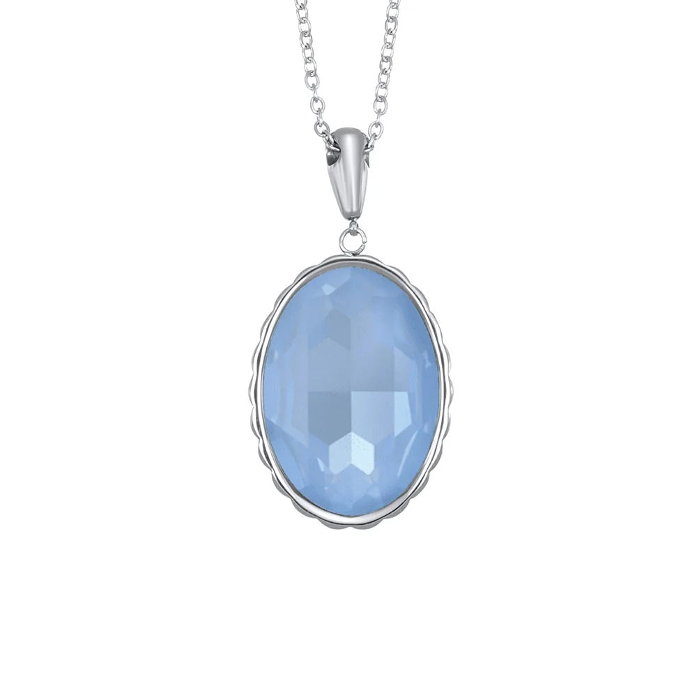 Colgante Bossa grande de acero inoxidable con su cadena de 60 cm, de la firma Crystalp elaborado con cristales Swarovski® azules de 34 x 25 mm