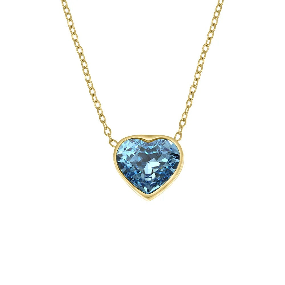 Colgante corazón Ibiza Love de acero inoxidable chapado en oro de 12 mm, de la firma Crystalp elaborado con cristales Swarovski® aguamarina