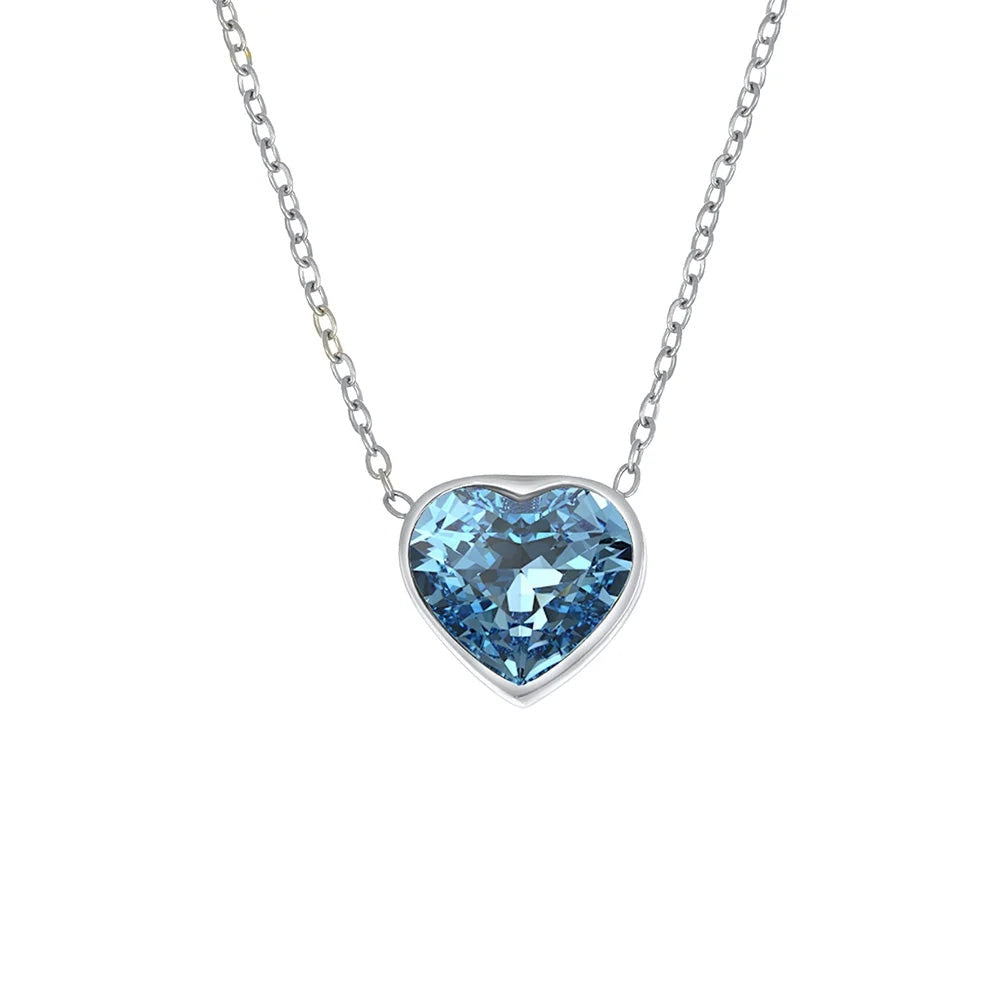 Colgante corazón Ibiza Love de acero inoxidable de 12 mm con su cadena, de la firma Crystalp elaborado con cristales Swarovski® aguamarina