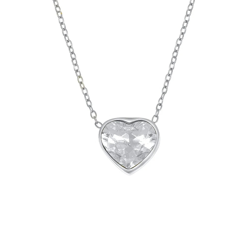 Colgante corazón Ibiza Love de acero inoxidable de 12 mm con su cadena, de la firma Crystalp elaborado con cristales Swarovski® blanco cristal