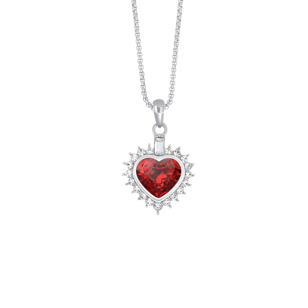 Colgante corazón Sacred Love de acero inoxidable de 17 mm con cadena de 42+5 cm, de la firma Crystalp elaborado con cristales Swarovski® rojos