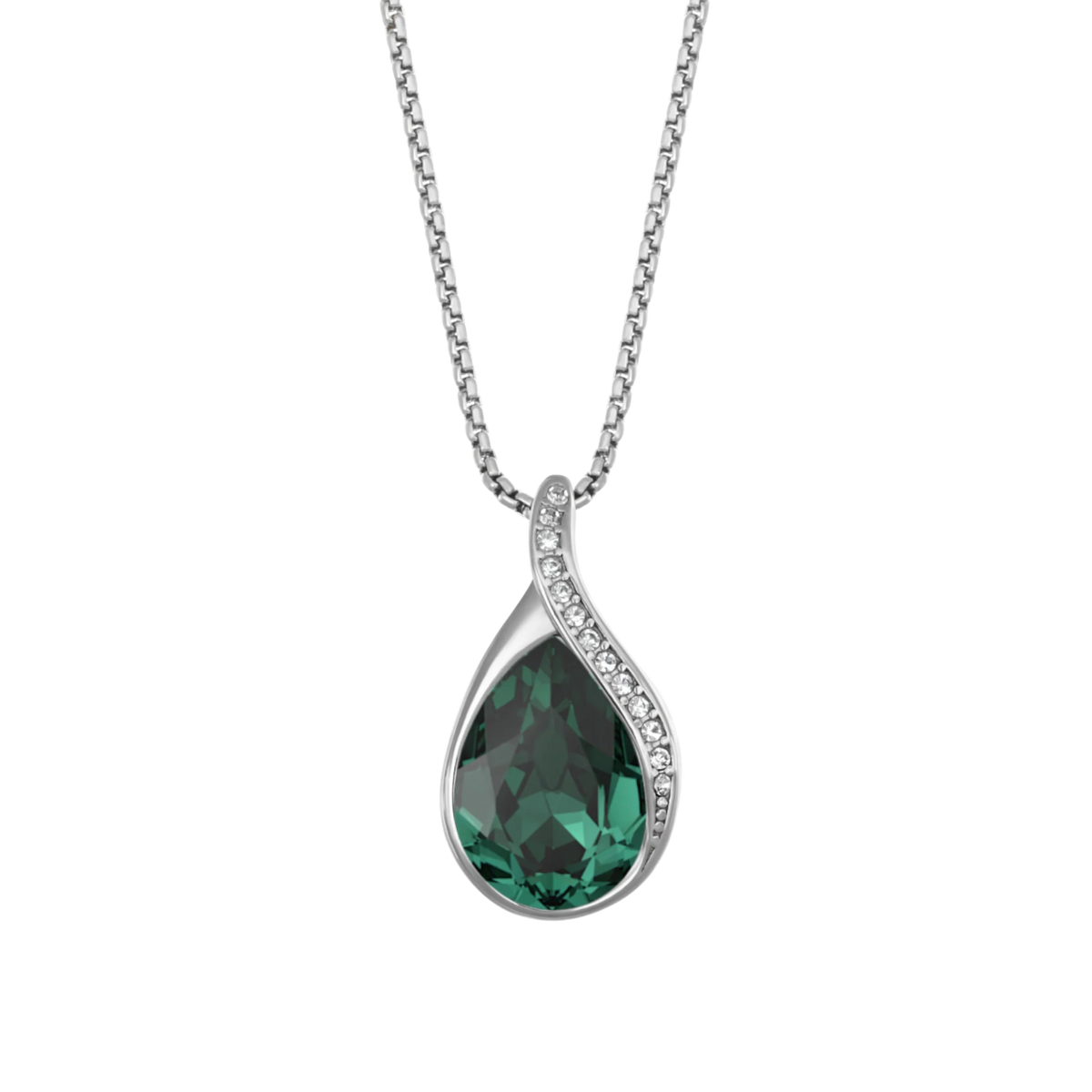 Colgante Borealis Tear de acero inoxidable de 24 mm con su cadena, de la firma Crystalp elaborado con cristales Swarovski® en verde esmeralda