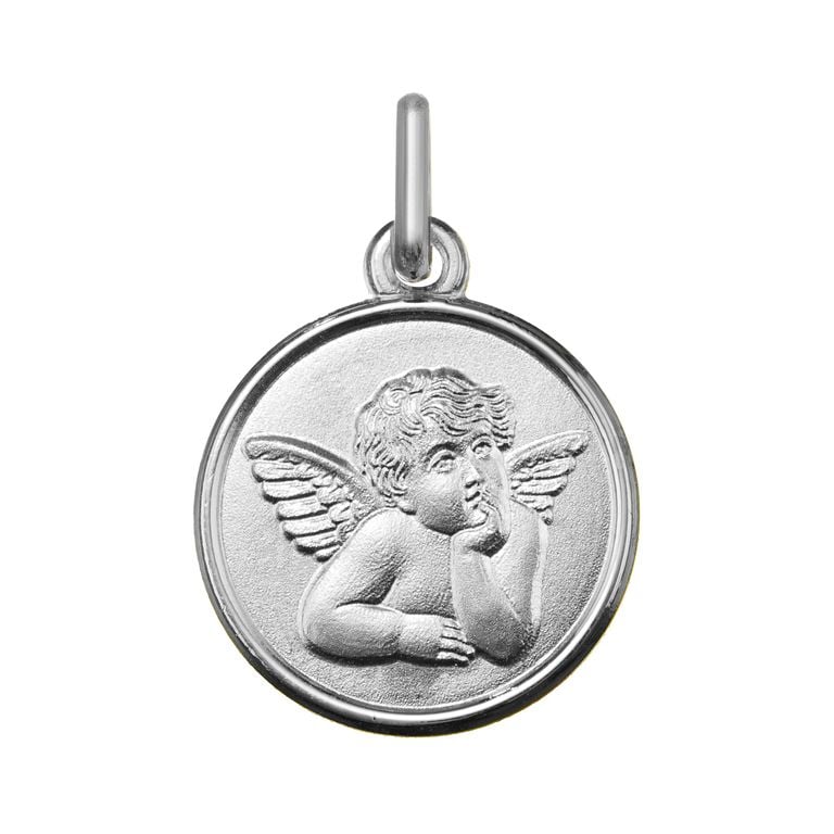 Medalla de ángel en plata de ley 925 rodiada, de 14 mm