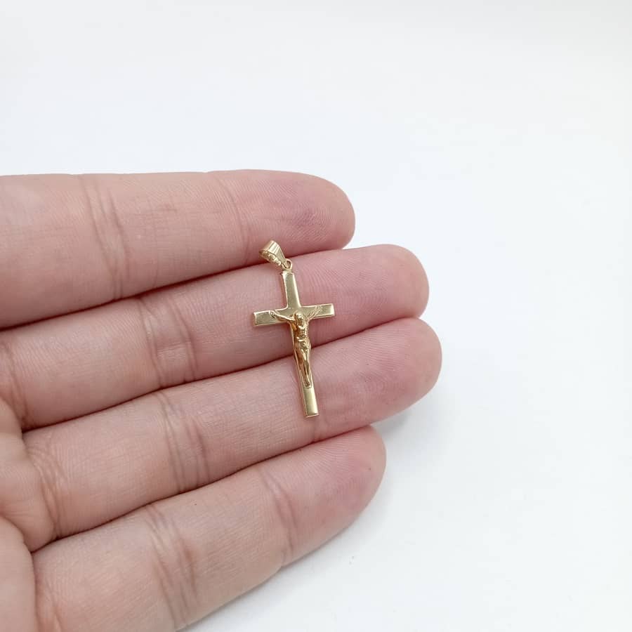 Cruz oro cristo brillo mediana mano