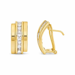 Pendientes oro 18 quilates bandas circonitas carré omega - vista frontal