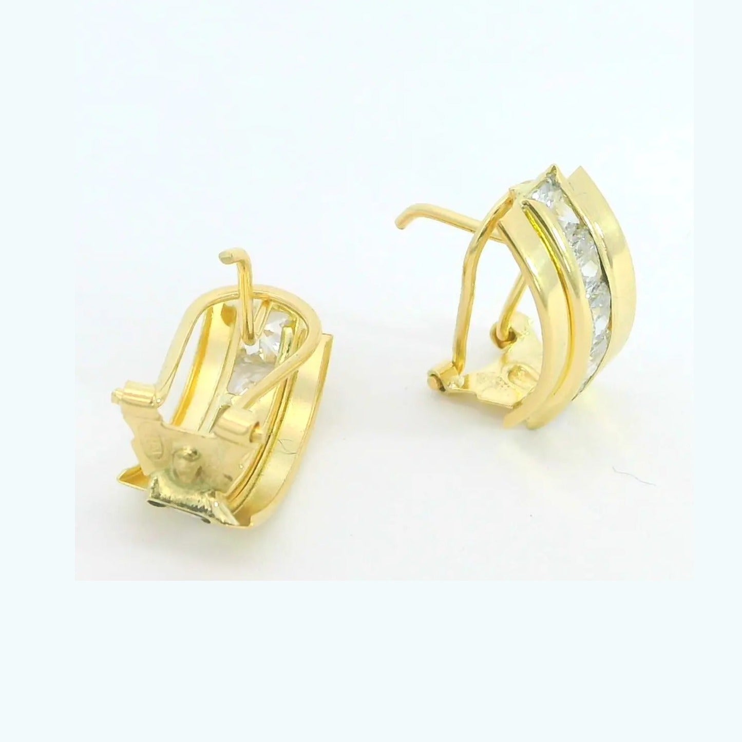 Pendientes oro 18 quilates bandas circonitas carré omega - vista lateral