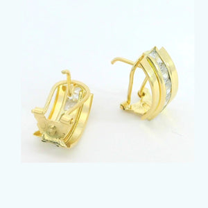 Pendientes oro 18 quilates bandas circonitas carré omega - vista lateral