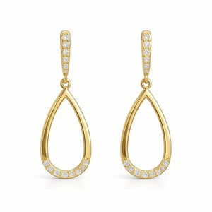Pendientes oro 18 quilates lágrima circonitas 30x14 mm - vista frontal