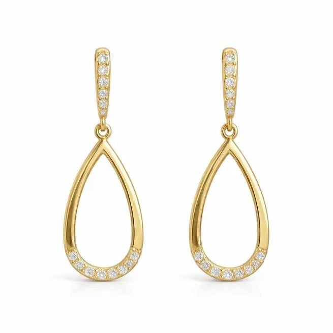Pendientes oro 18 quilates lágrima circonitas 30x14 mm - vista frontal