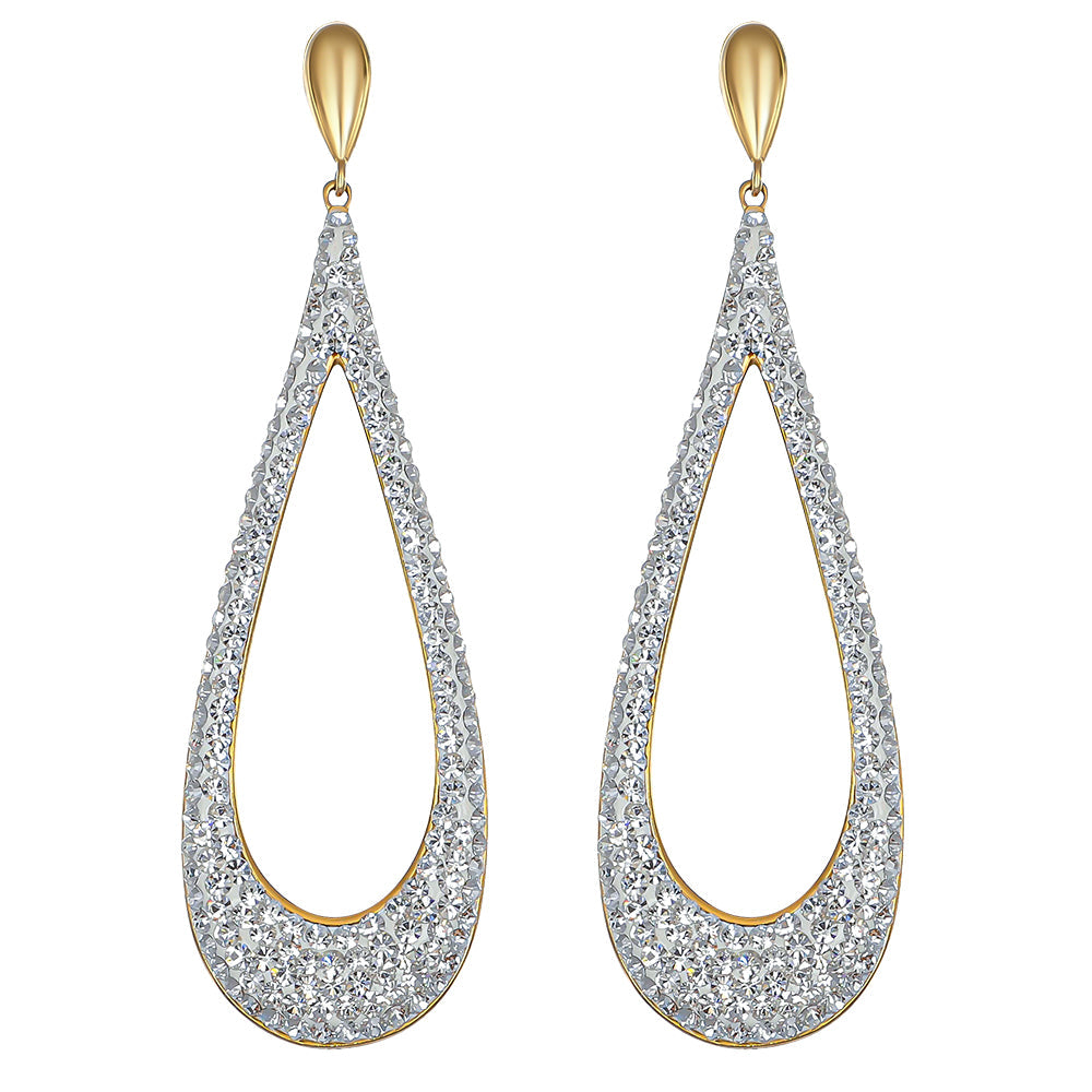 Pendientes Premium Drop de acero inoxidable chapado en oro de 54 mm de largo con cristales