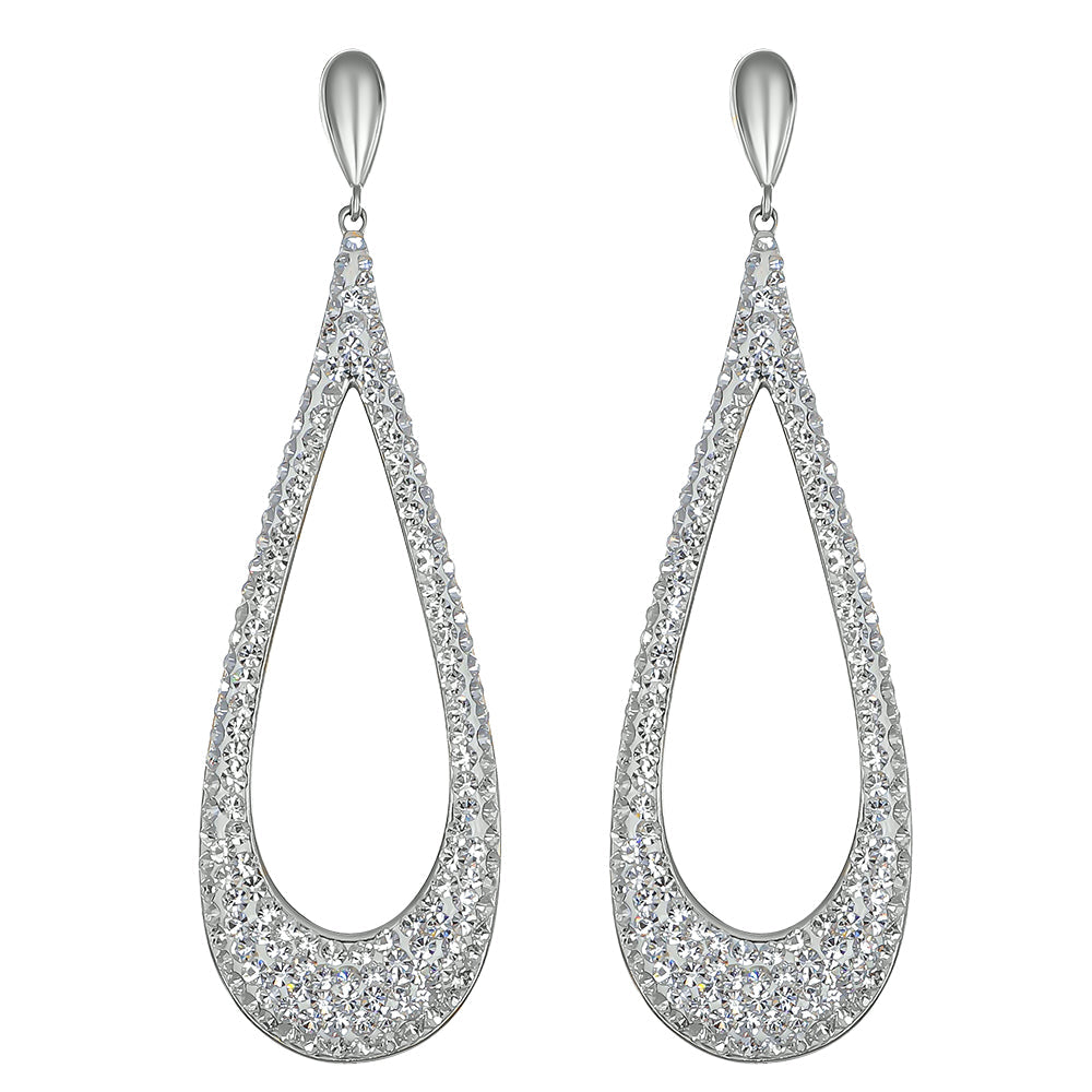 Pendientes Premium Drop de acero inoxidable de 54 mm de largo con cristales transparentes