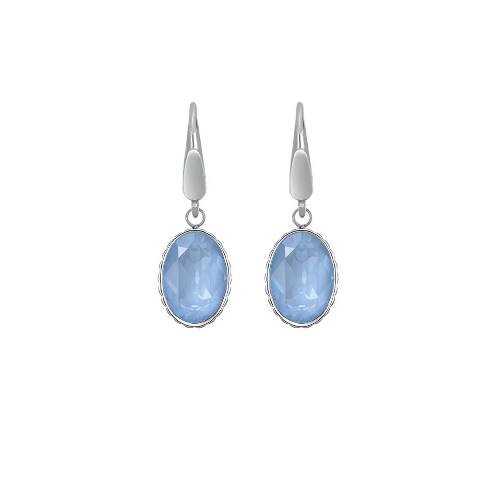 Pendientes colgantes Bossa de acero inoxidable de 30 mm, de la firma Crystalp elaborados con cristales Swarovski® azules de 14 x 10 mm