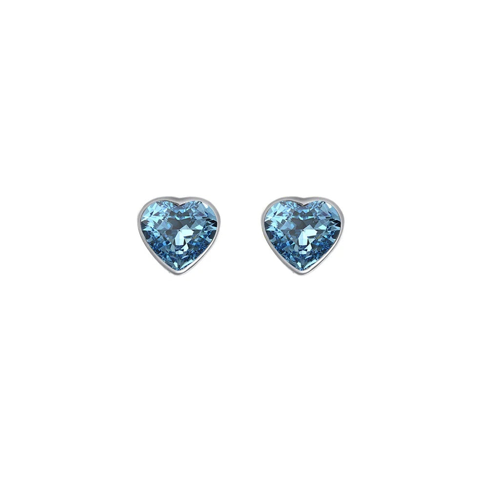 Pendientes de botón Ibiza Love con corazón de acero inoxidable de 7 mm, de la firma Crystalp elaborados con cristales Swarovski® aguamarina