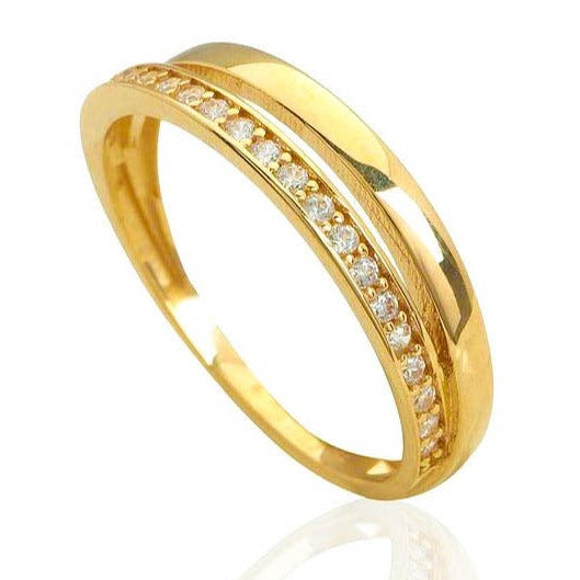 Sortija de oro amarillo de 9 quilates dúo con circonitas