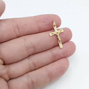 Cruz con Cristo plana oro 18k mano