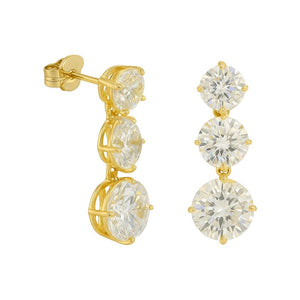 Pendientes oro 18 quilates tres circonitas 18 mm - vista frontal