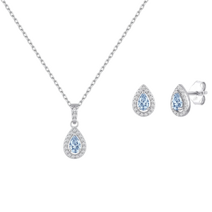 Conjunto plata circonita aguamarina gota
