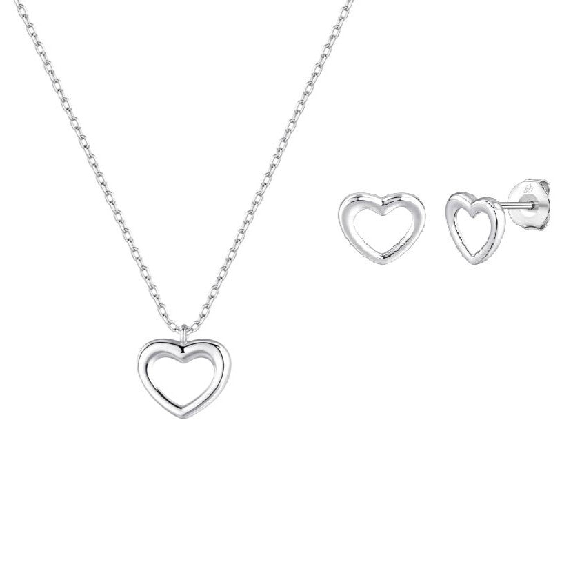 Conjunto plata corazón liso
