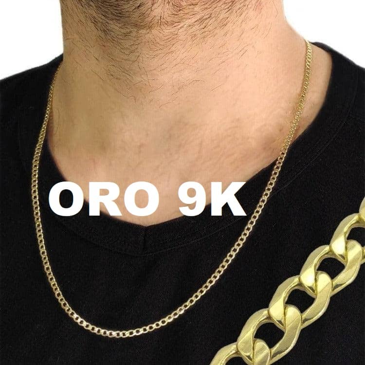Cadena de oro de ley 9k barbada hueca de 60 cm y 3 mm de ancho, foto general