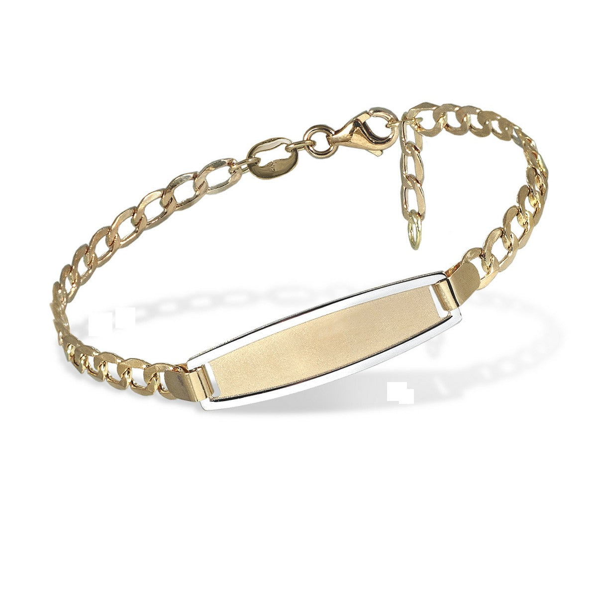 Pulsera oro 18k comunión bicolor con placa 18cm