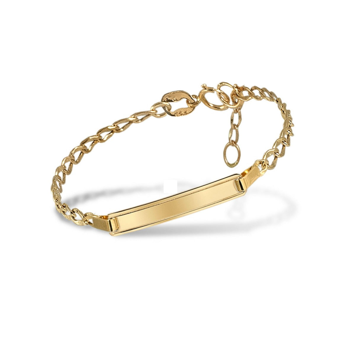 Pulsera bebé 18k oro con placa brillante 14cm