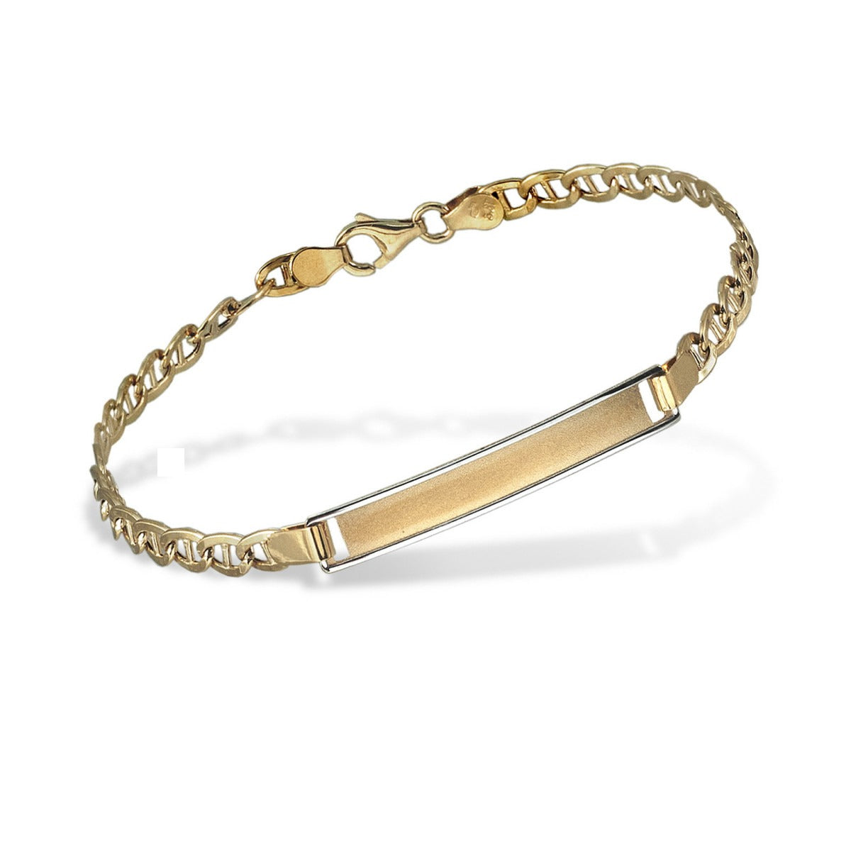 Pulsera 18k comunión oro bicolor con placa 17cm