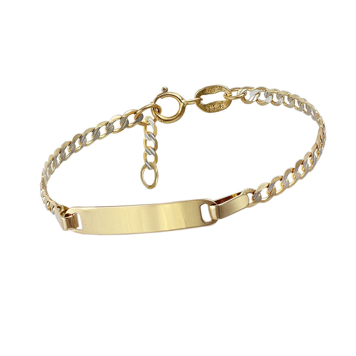 Pulsera bebé oro 18k bicolor con placa 14cm
