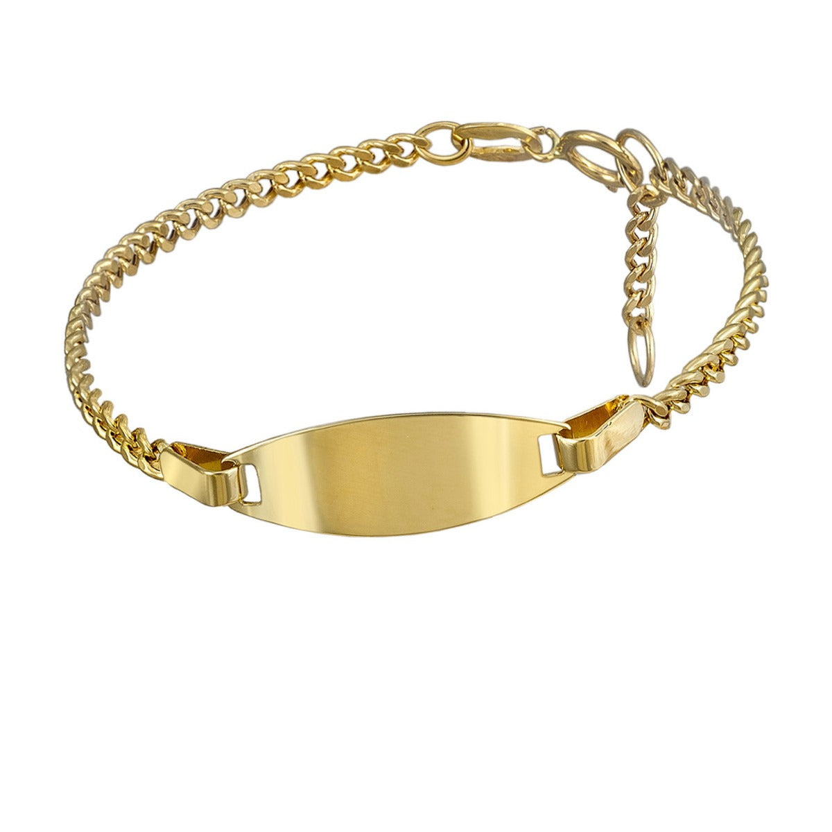 Pulsera 18k bebé oro barbada de placa lisa ovalada 14cm