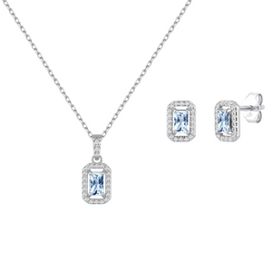 Conjunto plata circonita aguamarina square