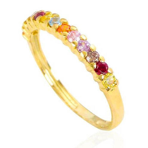 Sortija de oro amarillo de 9 quilates con circonitas de colores