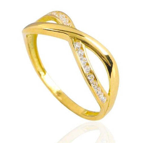 Sortija de oro amarillo de 18 quilates cruzada con circonitas