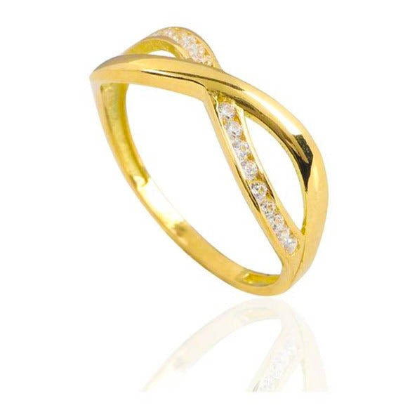 Sortija de oro amarillo de 18 quilates cruzada con circonitas